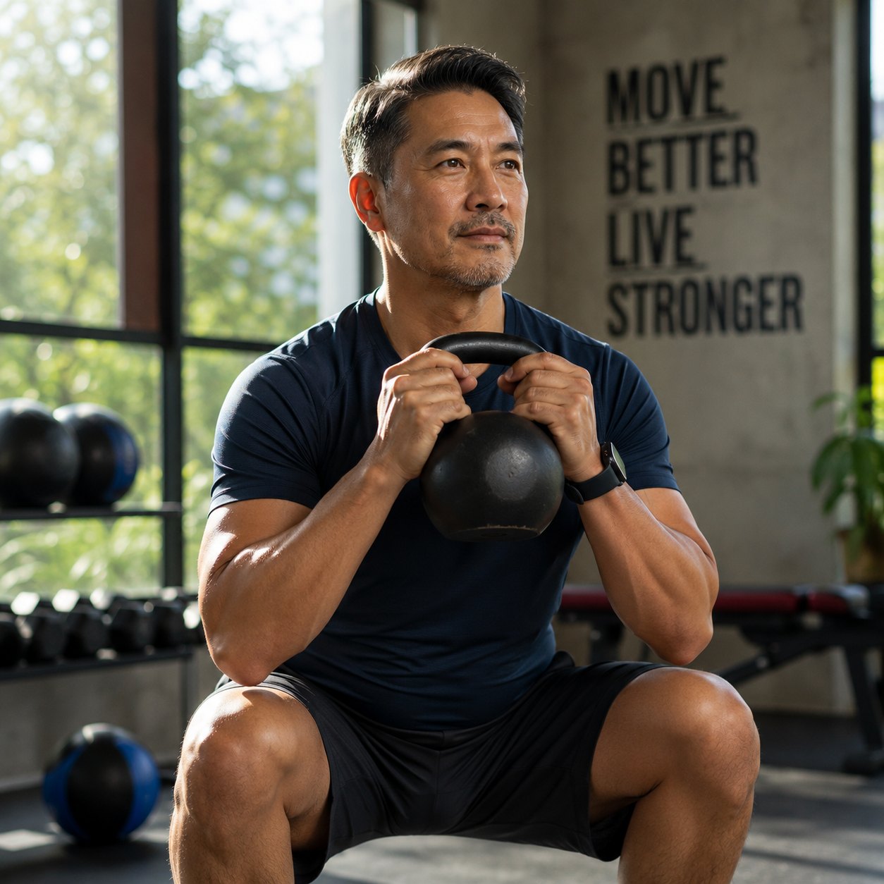 Man exercising with a kettlebell