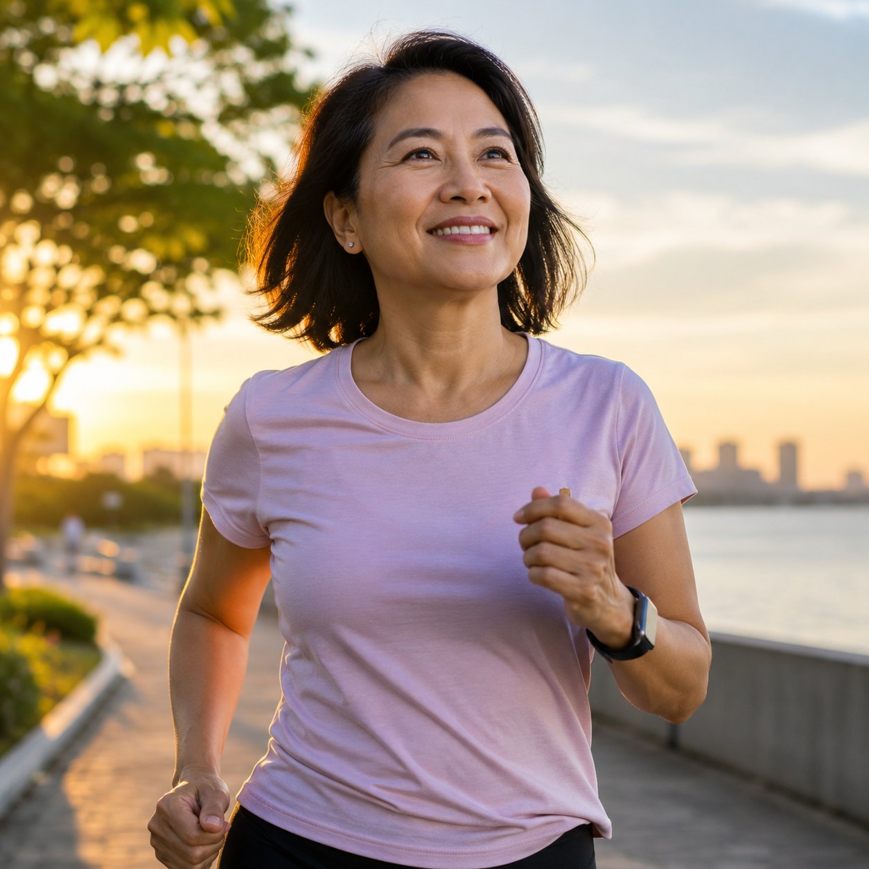 Woman running through the city